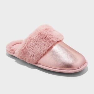 Auden Rae Metallic Rose Pink Scuff Faux Fur Slippers Christmas